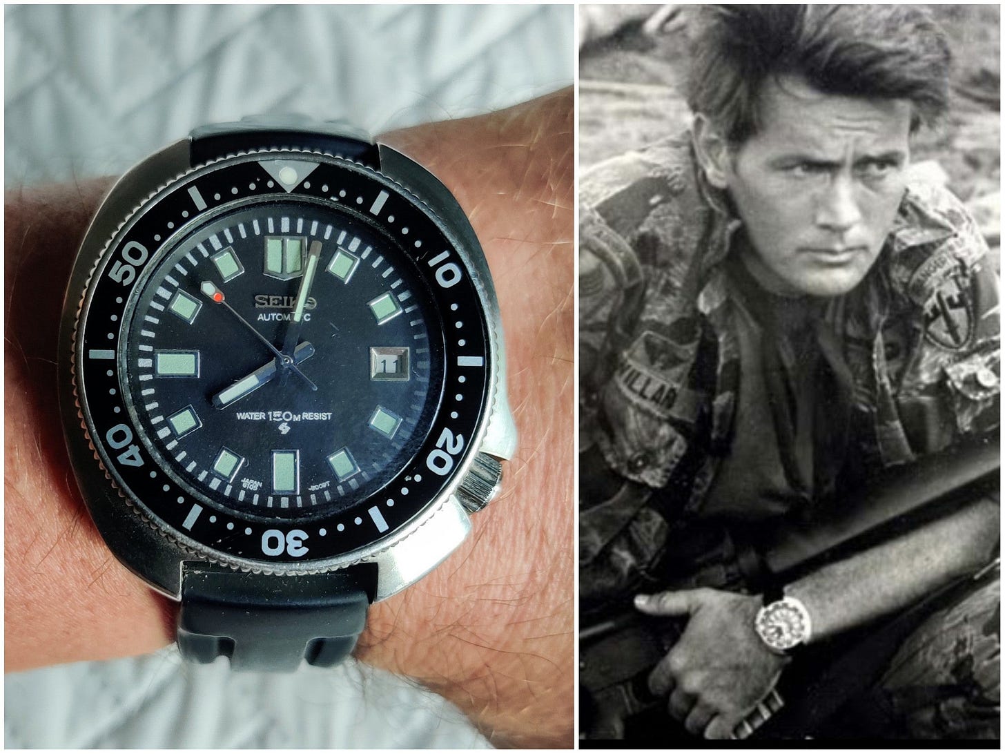 Seiko] My dad gifted me his Seiko 6105 diver, which he purchased at Lowry  AFB in 1969 while attending intelligence training. He wore it in Vietnam  while stationed at 7th Air Force
