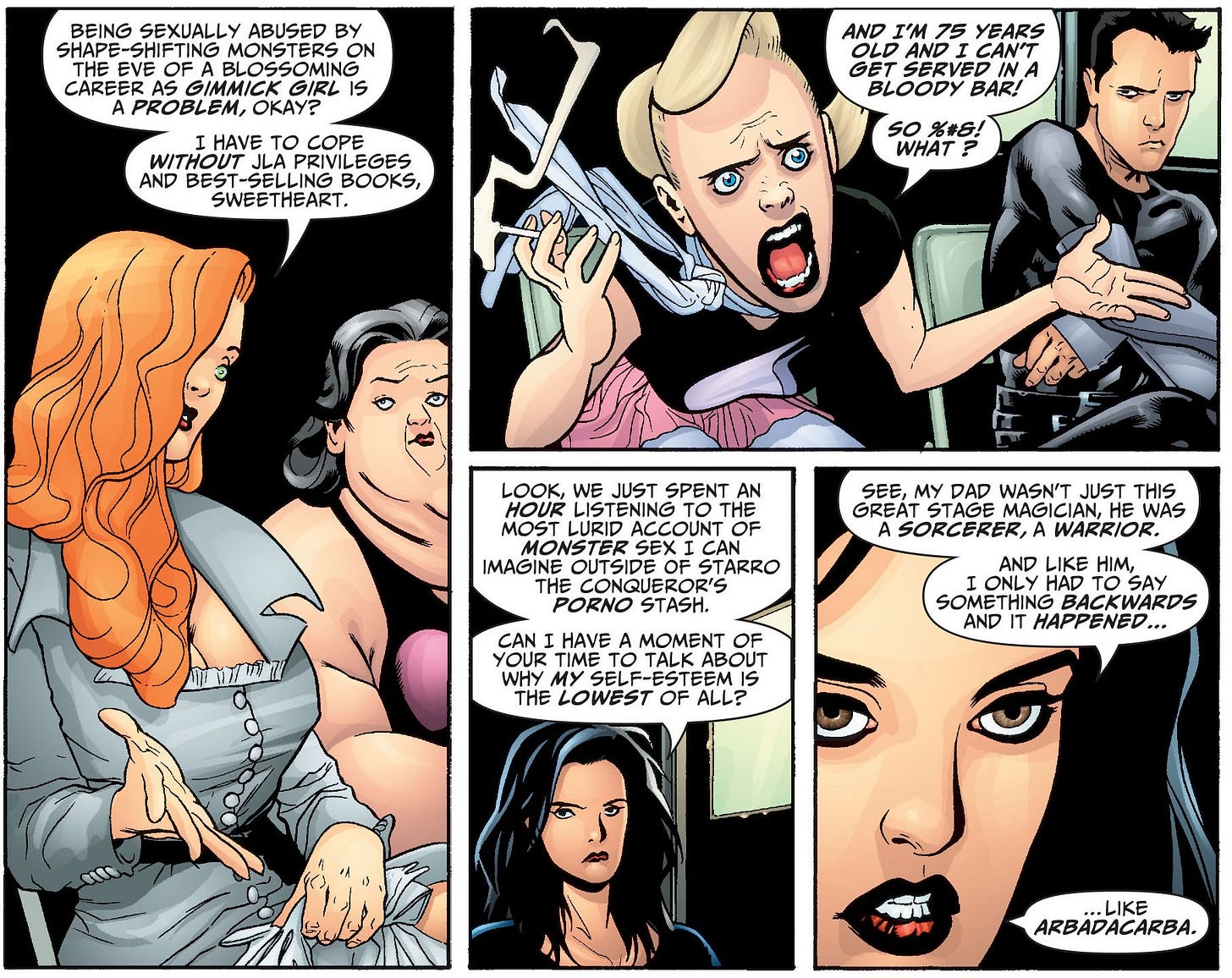 May be a doodle of ‎text that says '‎BEING SEXUALLY ABUSED BY SHAPE SHIFTING MONSTERSO ON EVE OF BLOSSOMING CAREERASGIMMICKGRL IS CAREER GIMMICKGIR PROBLEM, OKAY? HAVE to COPE WITHOUT JLA PRIVIL RIVILEGES AND T-SELLING BOo, SWEETHEART. AND T'M 75 YEARS ANDICAN'T CAN' SERVED BLOODY BAR! so %#6! WHAT ? LOOK, SPENT AN MY DAD WASN'T JUST THIS GREAT MAGICIAN, HE WAS SORCERER, WARRIOR. መክሜዝ MOST LURID ACCOUNT OF MONSTER SEX1 IMAGINE OUTSIDE STARRO THE CONQUERORS PORNO STASH. CAN MOMENT YOUR TIME To TALK ABOUT WHY MY EEM| IS THE LOWEST OF ALL? AND LIKE HIM, ONLY to SAY SOMETHING BACKWARDS AND IT HAPPENED... ییاگه TI LIKE ARBADACARBA.‎'‎