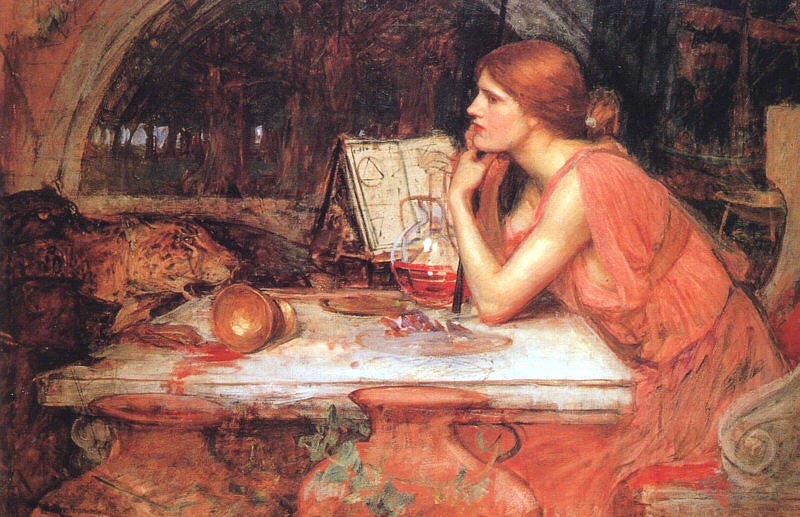 Esta imagem é uma pintura de uma mulher sentada em uma mesa com uma taça de vinho. As cores dominantes na imagem são marrom, com uma cor de destaque A46427. A mulher retratada parece ter cerca de 22 anos de idade e está usando um vestido rosa. Ela foi pintada em grande detalhe, com seus traços faciais claramente visíveis e sua expressão serena enquanto olha para longe.  O cenário da pintura é um ambiente interno, provavelmente na casa de alguém ou possivelmente em um restaurante. O plano de fundo mostra o que parece ser uma parede de madeira antiga atrás da mulher, aumentando a atmosfera aconchegante da cena. À sua frente, há uma mesa coberta por vários objetos, incluindo o que parece ser outro copo e algum tipo de item decorativo.