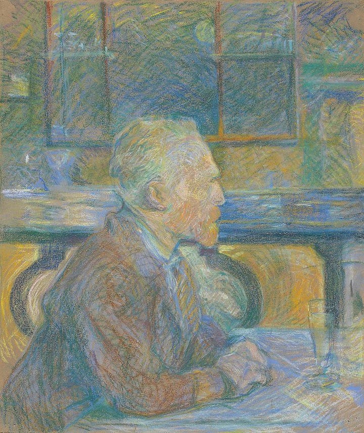 A portrait of Van Gogh by Toulouse-Lautrec; Flowers by Monticelli
