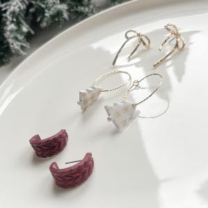 bow earrings, trio of earrings, sparkle earrings