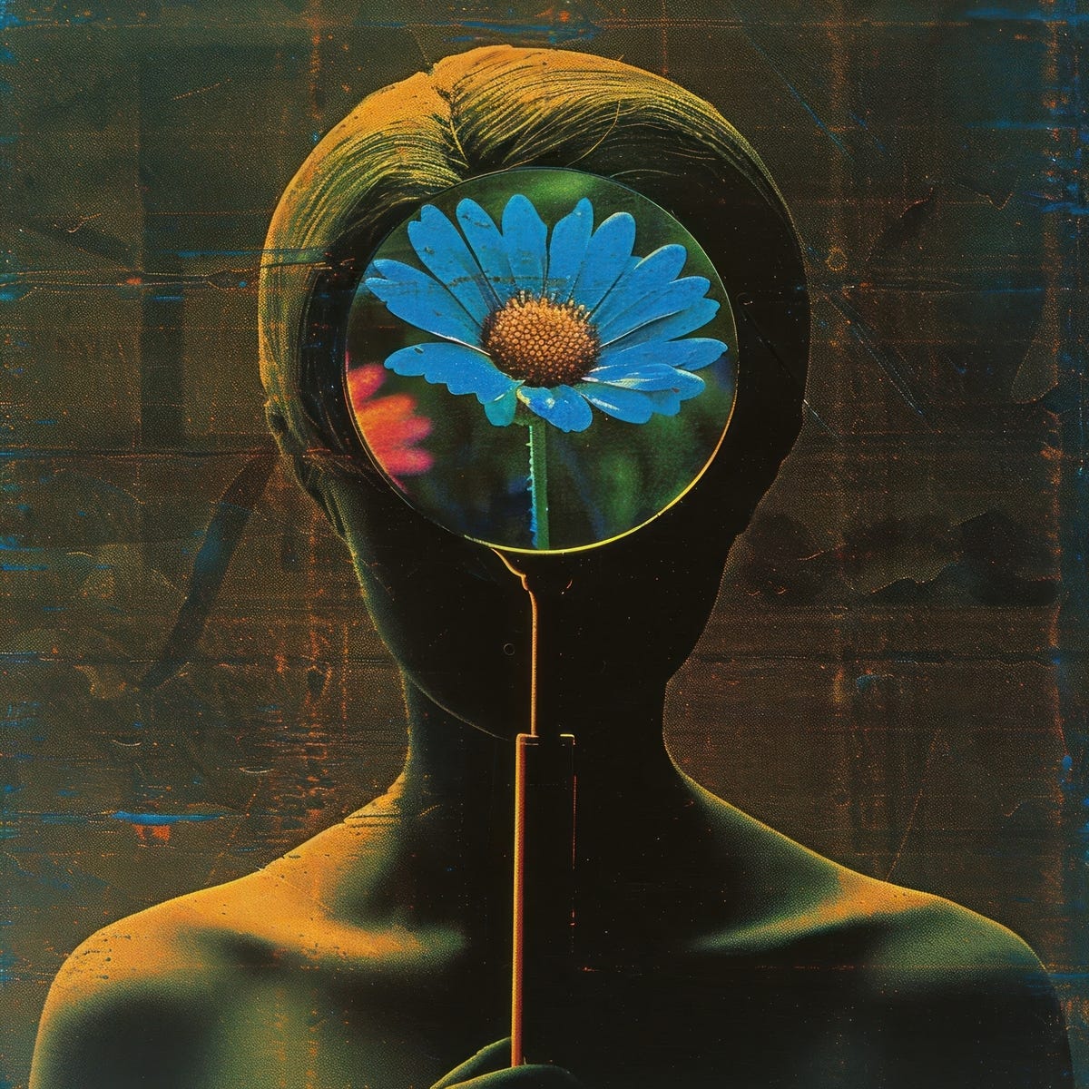 Paper collage of magnifyer flower art magnification.
