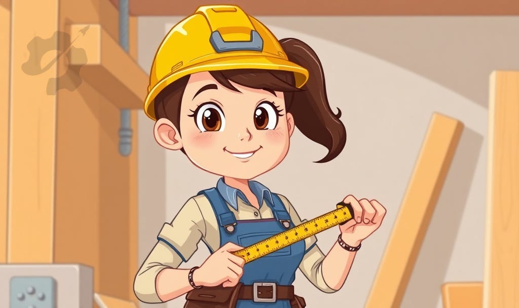 A cartoon image of a female worker with hard hat on, with a tape measure in hand. AI Generated A cartoon image of a female worker with hard hat on, with a tape measure in hand. AI Generated