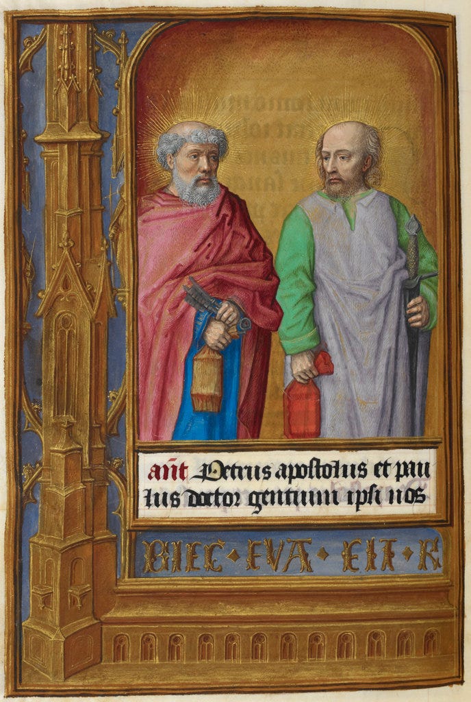 St. Peter and St. Paul with an architectural border Hours of the Virgin, etc.