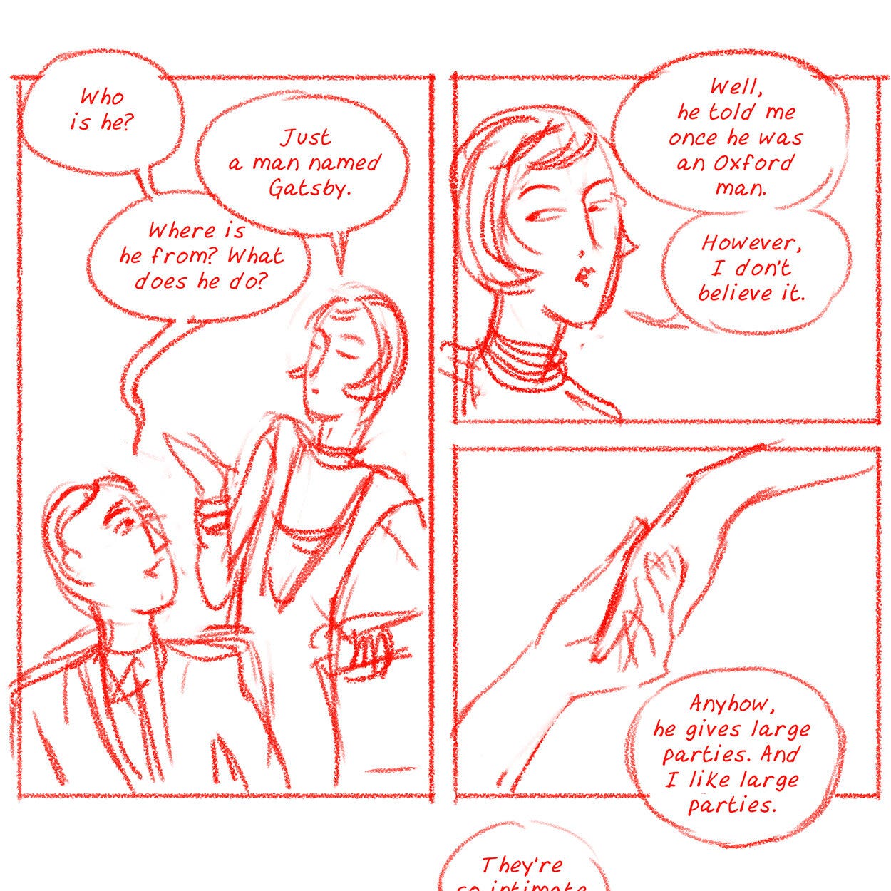 Pencil sketches for The Great Gatsby: A Graphic Novel Adaptation were done in Clip Studio Paint.