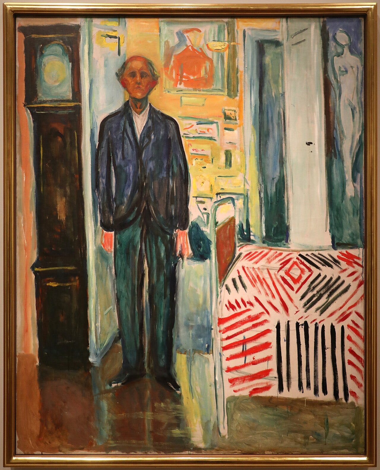 Edvard Munch, Self Portrait Between the Clock and the Bed, oil on canvas, circa 1940 to 1943