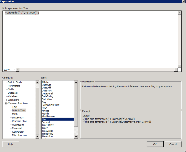 SSRS date time parameter previous day SSRS date time parameter previous day