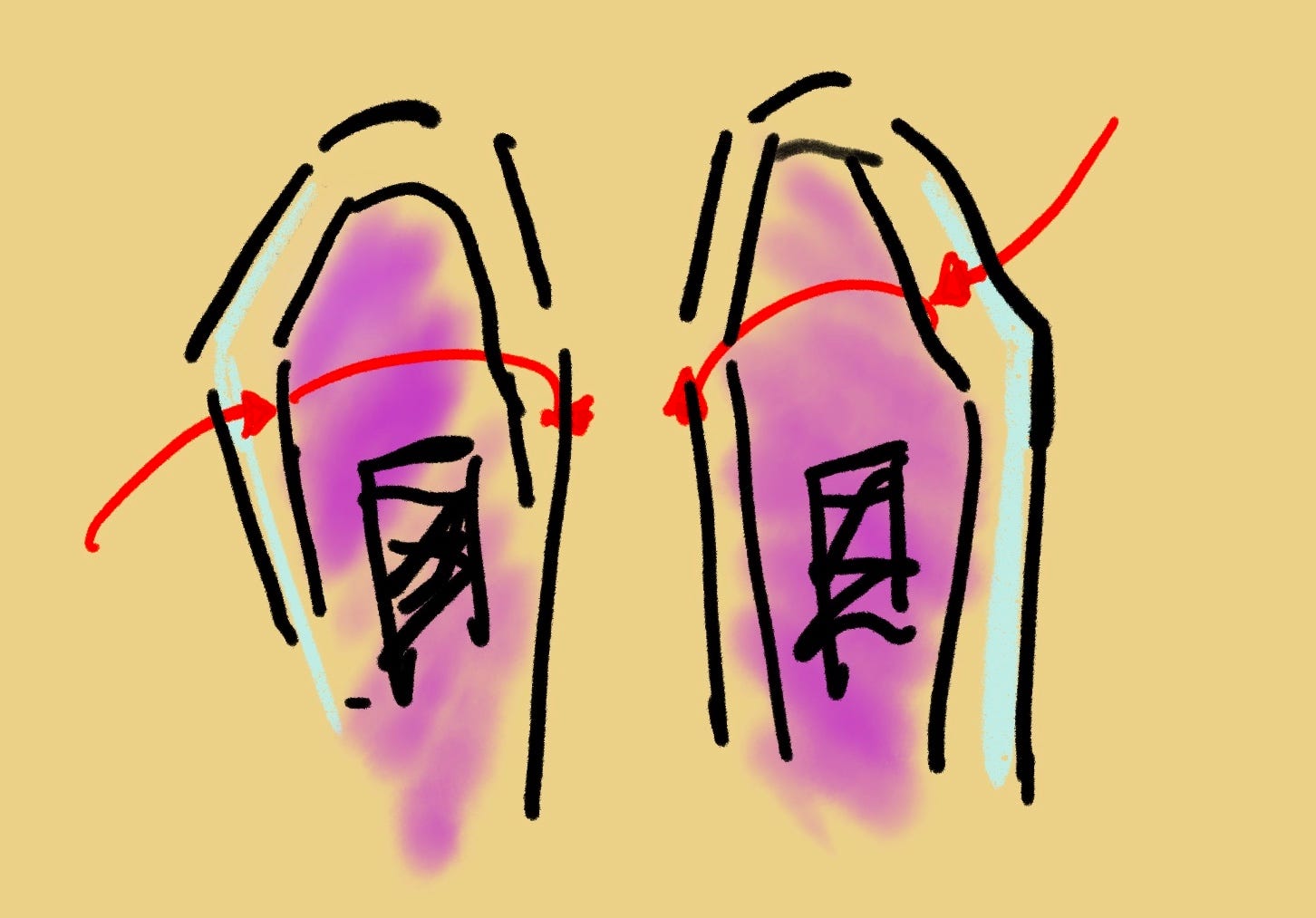 A cartoon of shoes that roll the feet inward. A cartoon of shoes that roll the feet inward.