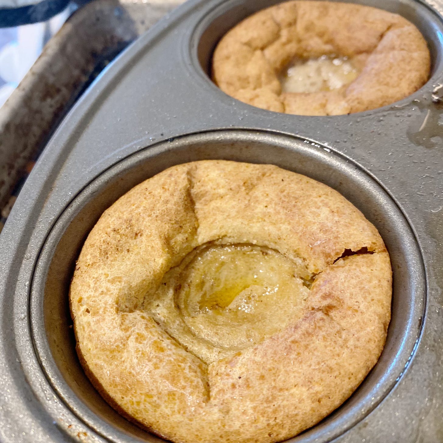 Jeff's failed Yorkshire puddings, which did not even rise above the edge of the muffin tin