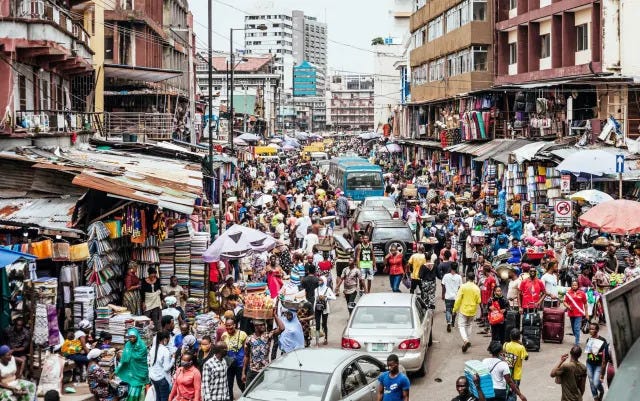 Street scene: a market in Lagos