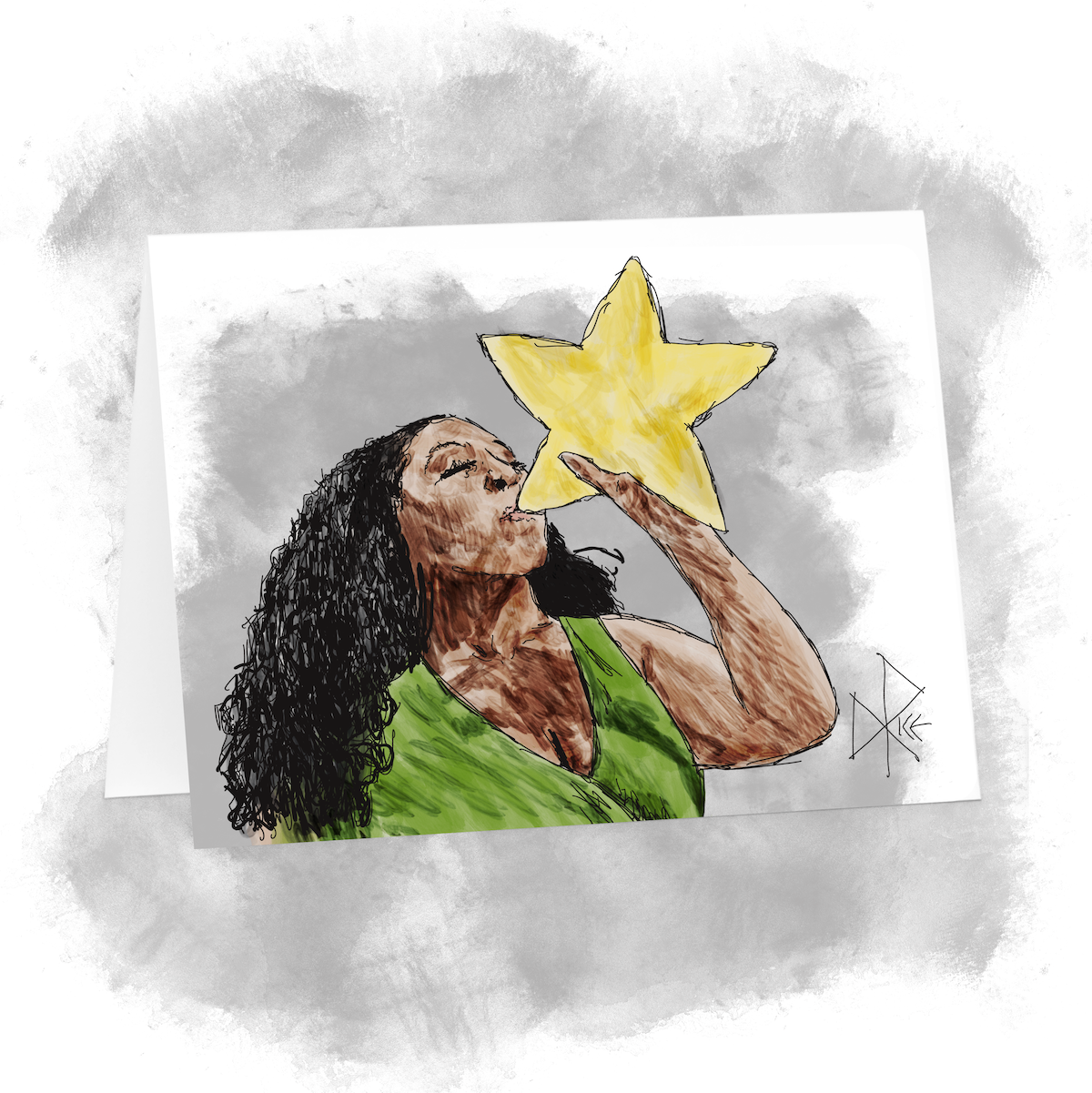 Anthropomorphic representation of our planet, looking lovely and soaking in some solar power by raising a star to her lips and taking a healthy drink. Sketch art by Don Rice.