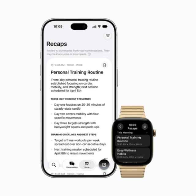 Siri Recap can create high-level summaries of conversations that users can review later to jog their memory. Siri Recap can create high-level summaries of conversations that users can review later to jog their memory.