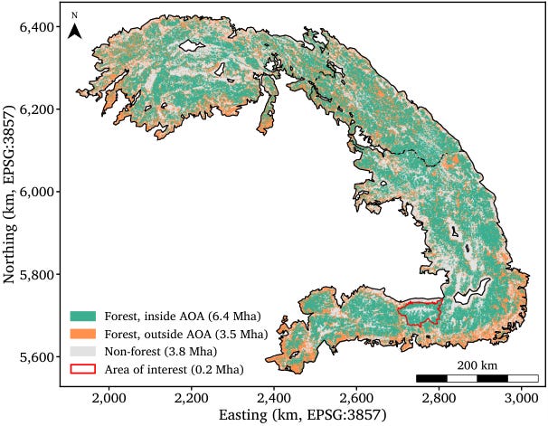 Area of applicability for old-growth forest mapping across the Carpathian Mountains Area of applicability for old-growth forest mapping across the Carpathian Mountains
