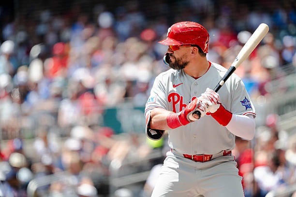 Kyle Schwarber of the Philadelphia Phillies bats in the first inning during the game against the Atlanta Braves at Truist Park on April 26, 2026 in...