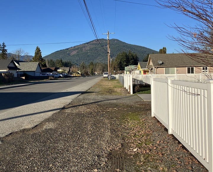 small town streets, buildings, early evening