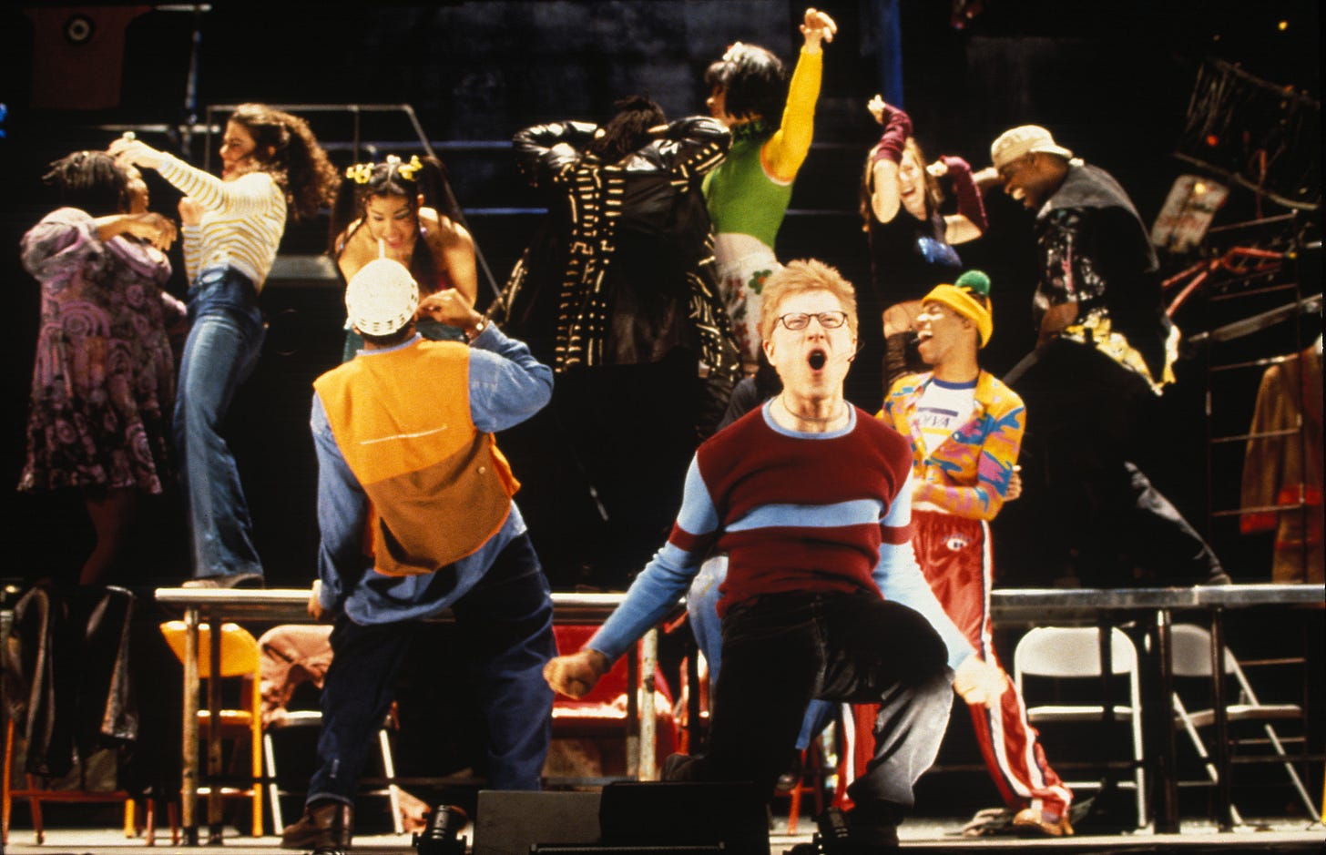 The Original Broadway Cast of Rent dances joyfully The Original Broadway Cast of Rent dances joyfully
