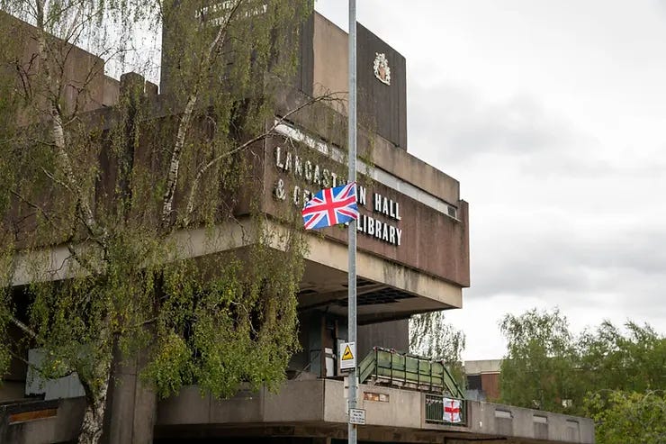 The Union Jack flying high outside The Lancastrian Hall, Swinton The Union Jack flying high outside The Lancastrian Hall, Swinton