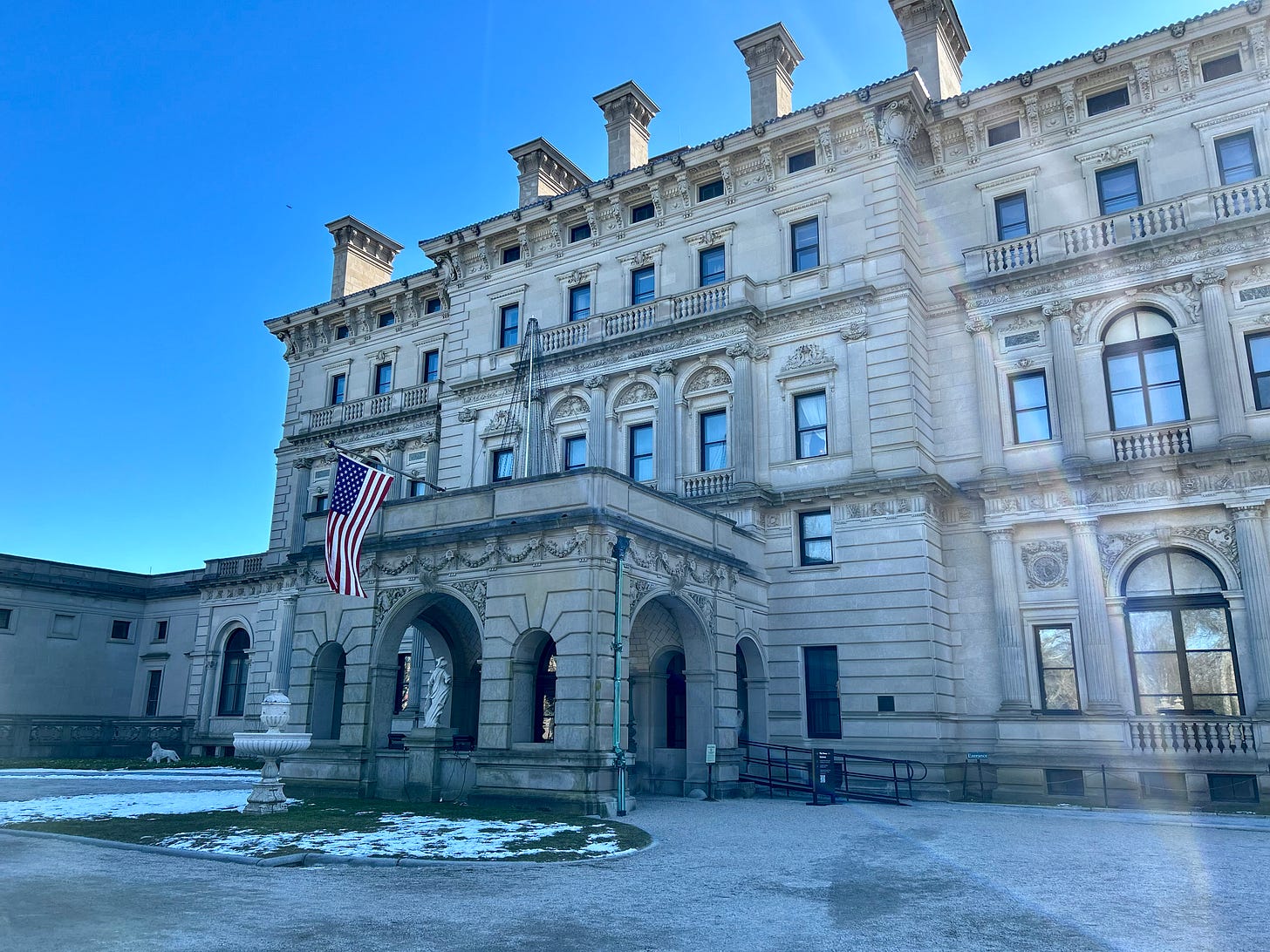 entrance, flag, museum, snow