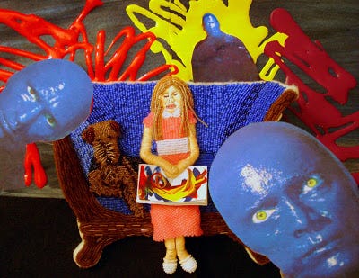 Bead embroidery pop art purple couch Blue Man group painting Boston pop artist Charles Playhouse beader Bead embroidery pop art purple couch Blue Man group painting Boston pop artist Charles Playhouse beader