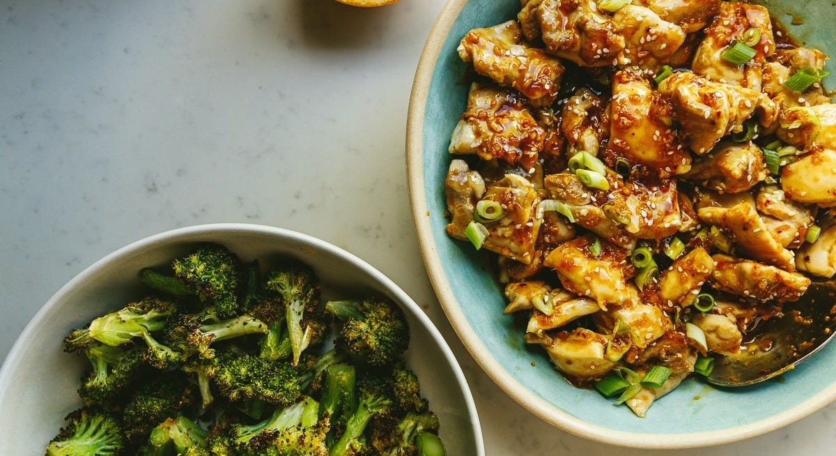 Sticky low-carb orange chicken with broccoli.