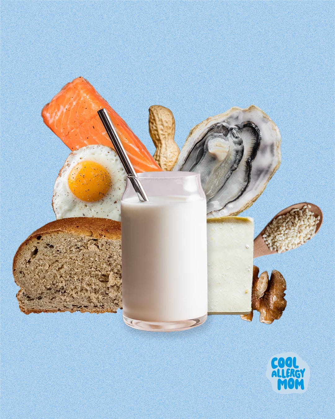 Graphic collage of the "Big 9" common food allergens
