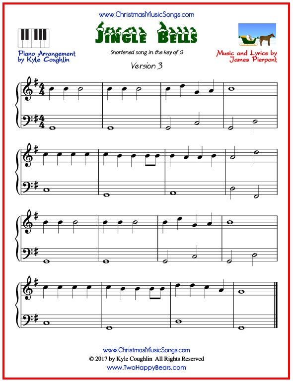 Jingle Bells free piano sheet music.