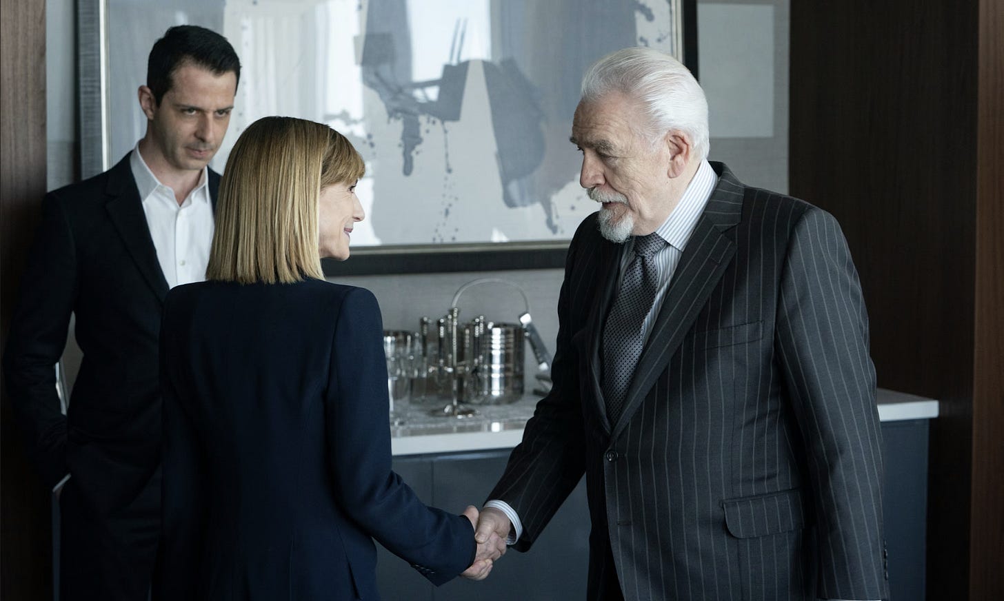 Handshake scene from Succession.
