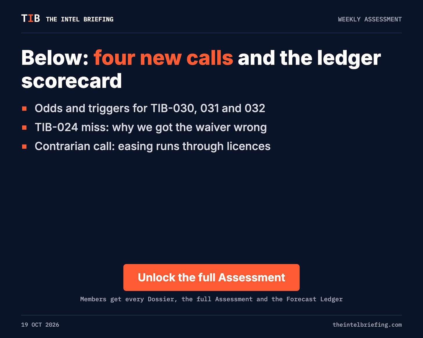 Below: four new calls and the ledger scorecard Below: four new calls and the ledger scorecard