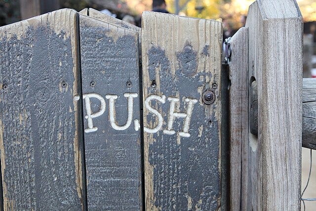 Photo of door with word "push" on it, Big Thunder Ranch at Disneyland