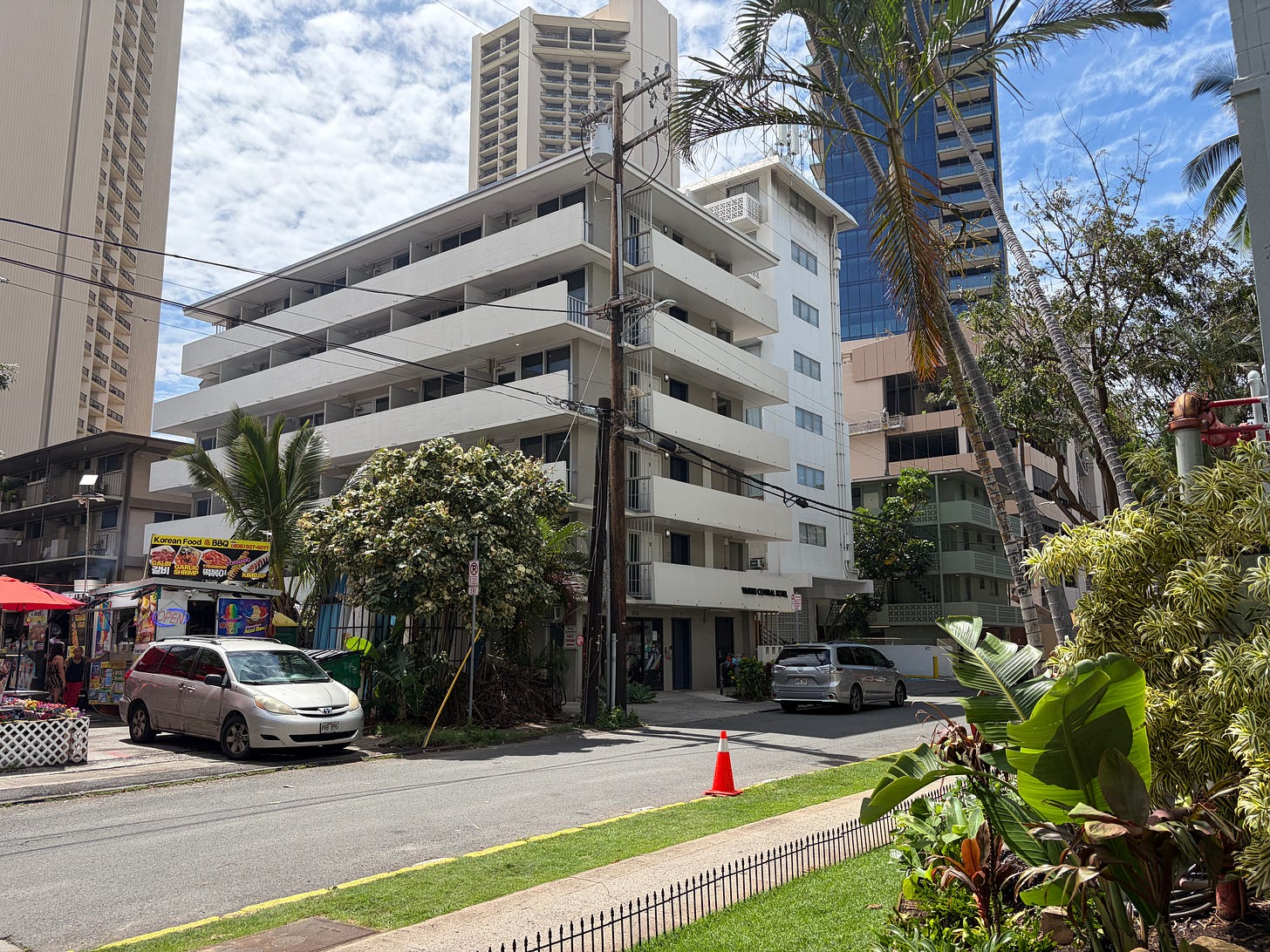 The inexpensive Waikiki Central Hotel is a short walk from the beach.