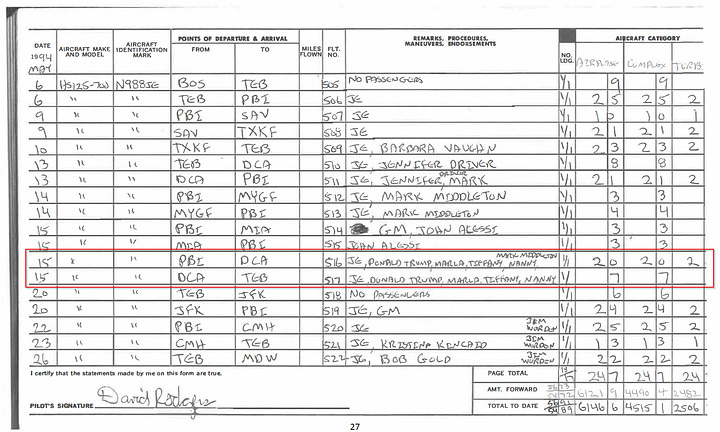 Donald Trump on Epstein Flight Logs