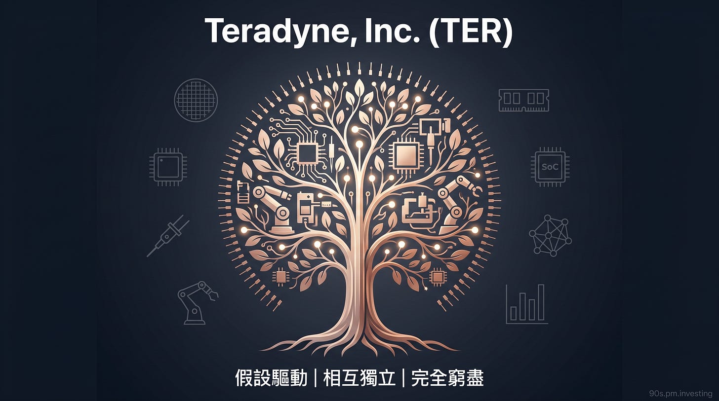 Teradyne TER 玫瑰金半導體測試樹封面，中文 MECE 標語