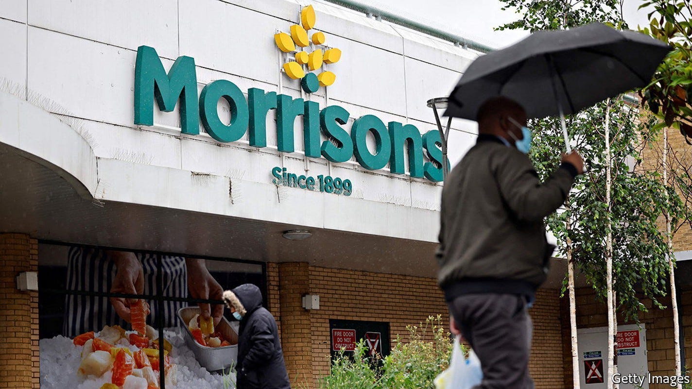 A view of a Morrisons supermarket in Stratford, east London on June 21, 2021. - Shares in British supermarket chain Morrisons surged today after it rejected a £5.5-billion ($7.6-billion, 6.4-billion-euro) takeover approach as too low. (Photo by Tolga Akmen / AFP) (Photo by TOLGA AKMEN/AFP via Getty Images)