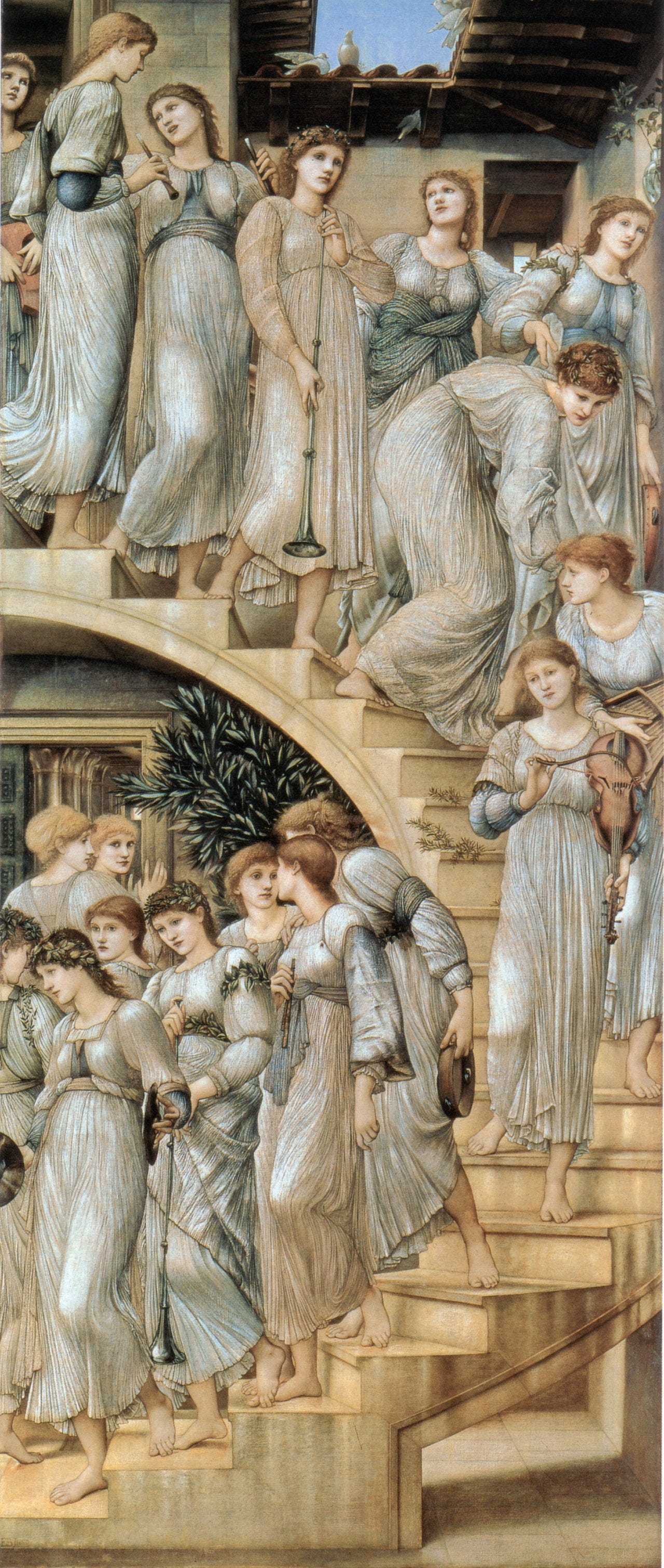 Edward Burne Jones, The Golden Stairs, a procession of women descending a spiral stair