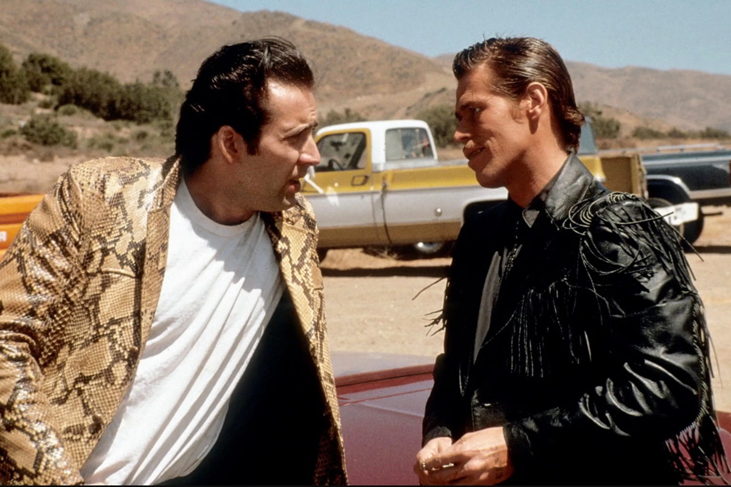 Nicolas Cage as Sailor Ripley Willem Dafoe as Bobby Peru in David Lynch's Wild at Heart