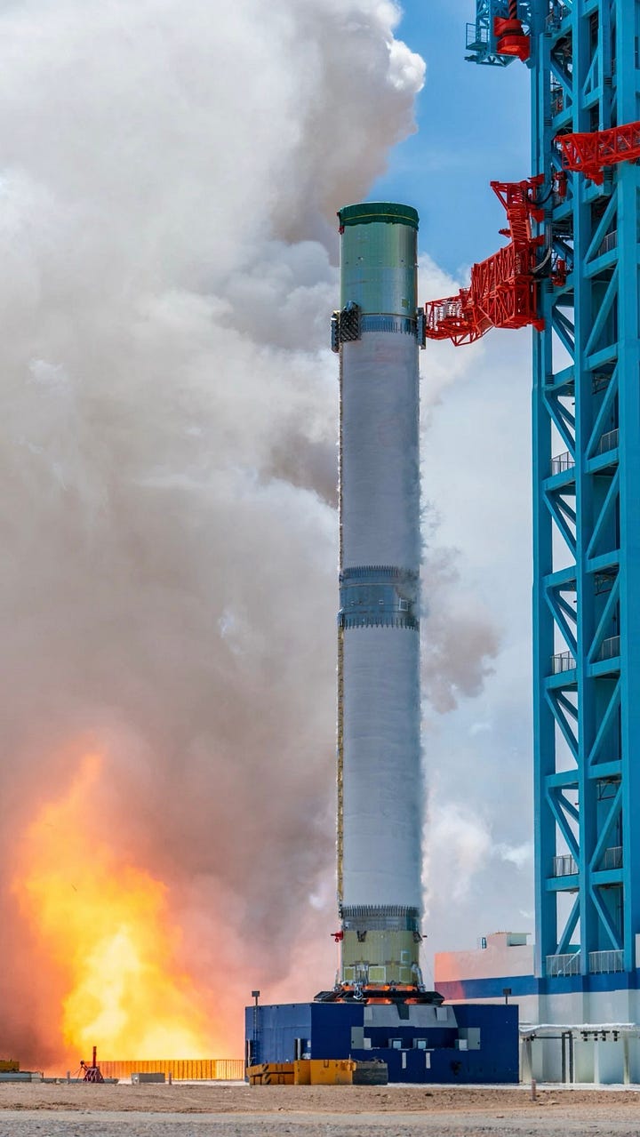 Zhuque-3's first-stage booster performing the static fire test.