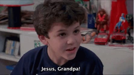 princess bride gif of fred savage saying jesus grandpa what did you read me this thing for