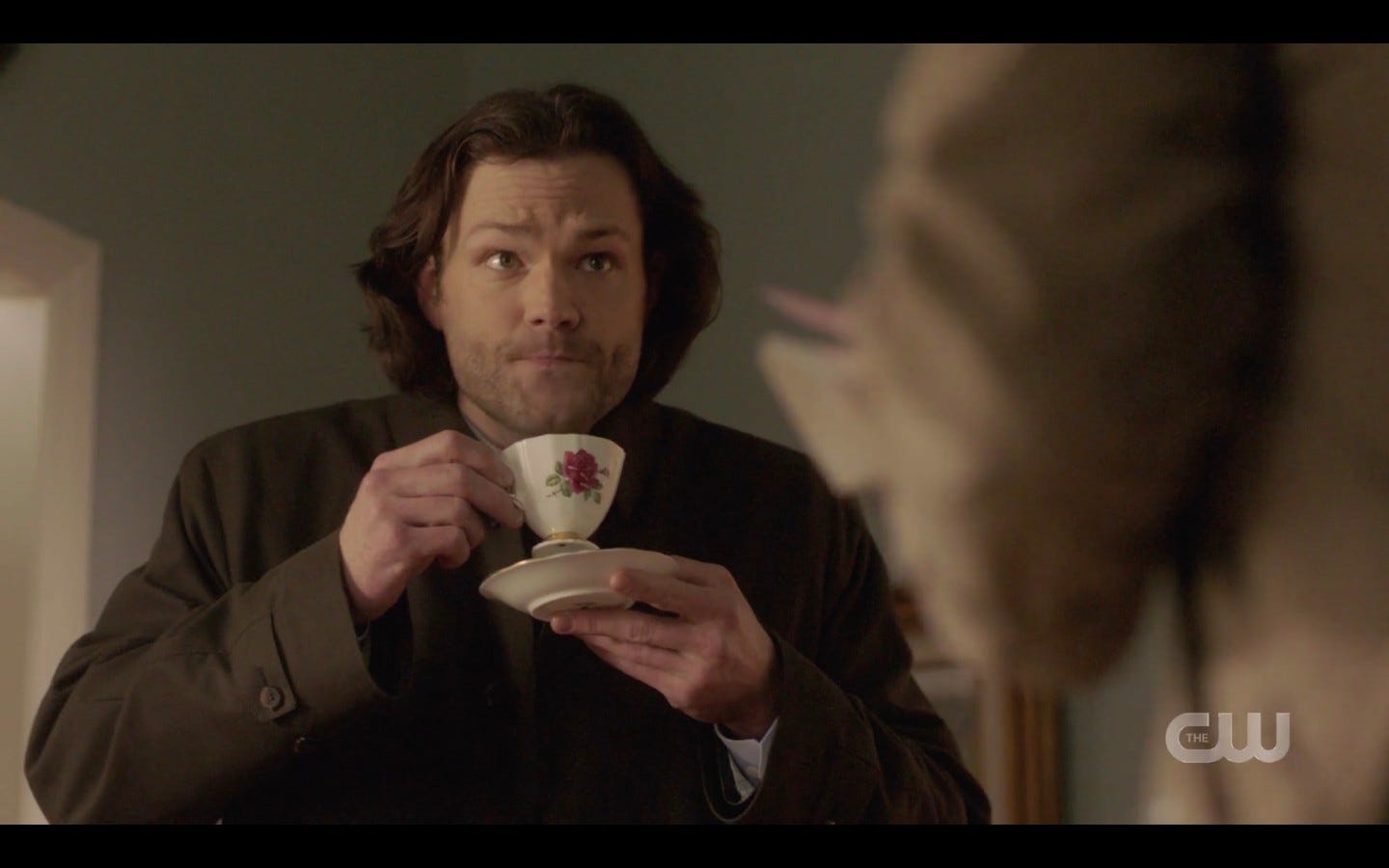 Sam Winchester drinking coffee out of dainty cut with Castiel SPN Peace of Mind Sam Winchester drinking coffee out of dainty cut with Castiel SPN Peace of Mind