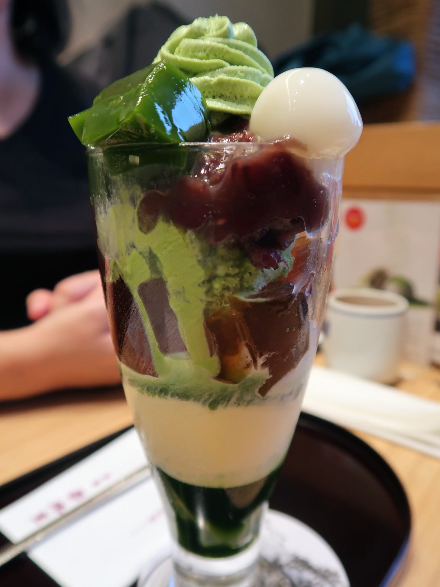 a Japanese matcha parfait in a sundae glass