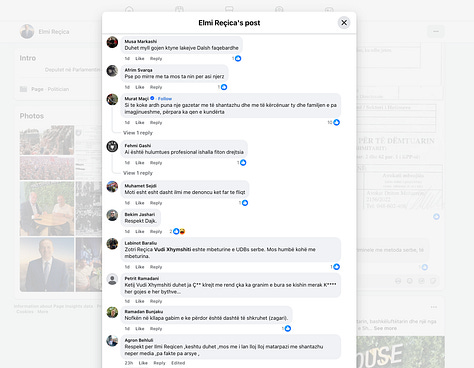 Elmi Reçica's Fan Club in Facebook of the Post of June 10, 2026