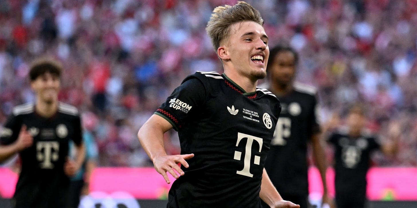 Lennart Karl after scoring against Tottenham in the Telekom Cup (Reuters)