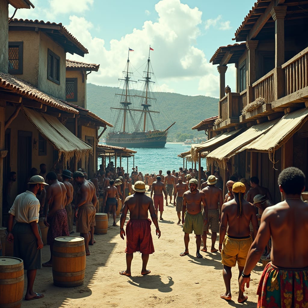 In the heart of 17th century Port Royal, Jamaica, a vibrant and tumultuous scene unfolds.
