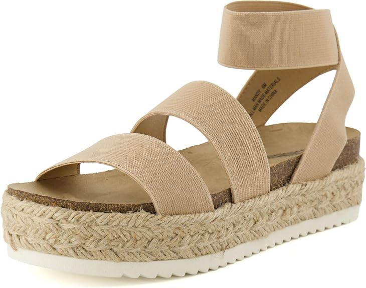 CUSHIONAIRE Women&#39;s Mandy Cork Espadrille Platform Sandal - Strappy Wedge with Arch Support,