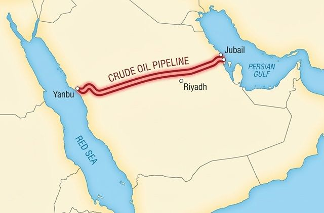 Map — Saudi Arabia East-West crude oil pipeline, Jubail to Yanbu/Red Sea Map — Saudi Arabia East-West crude oil pipeline, Jubail to Yanbu/Red Sea