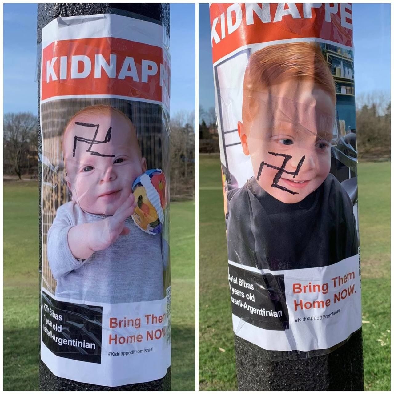 Israel War Room on X: "In Toronto, swastikas were painted on the faces of  Kfir and Ariel Bibas - Israeli babies who were kidnapped by Hamas. What is  going on in Canada?