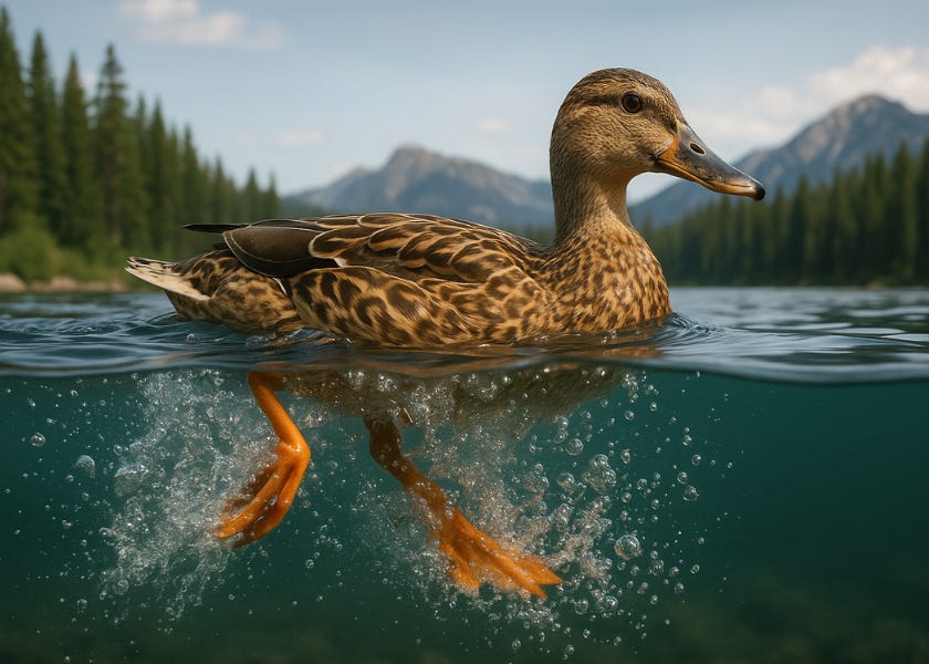 Duck swimming furiously Duck swimming furiously