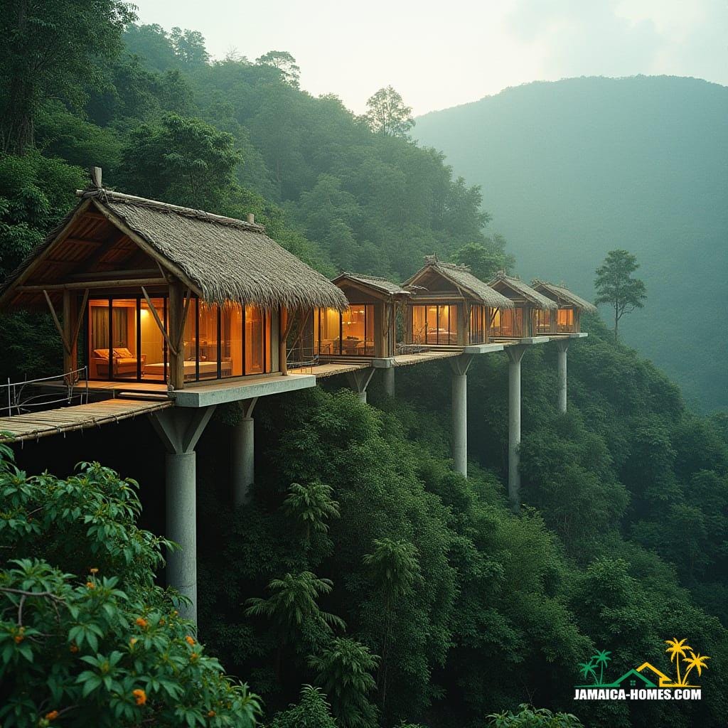 Bamboo home on hill in Jamaica