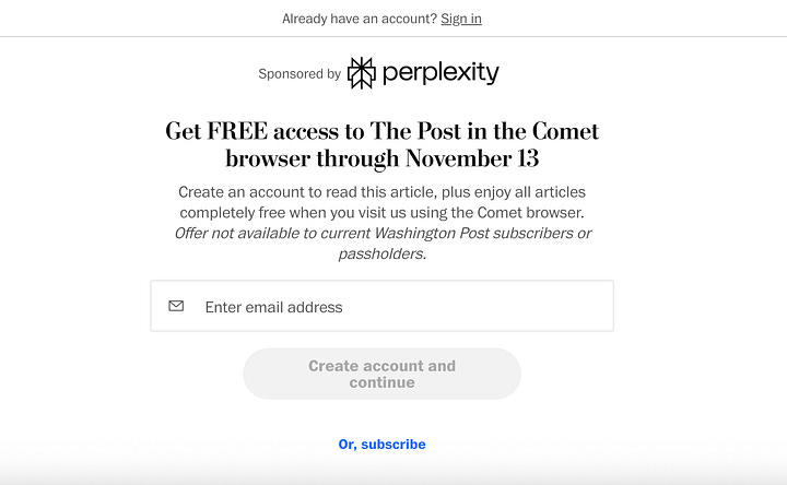 Images of Perplexity ads on news sites