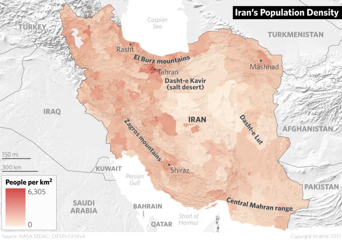 Iran's Population Density. Credit: stratfor. com