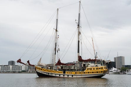 The 70-tonne sailing ship Arka Kinari moored at Newcastle.